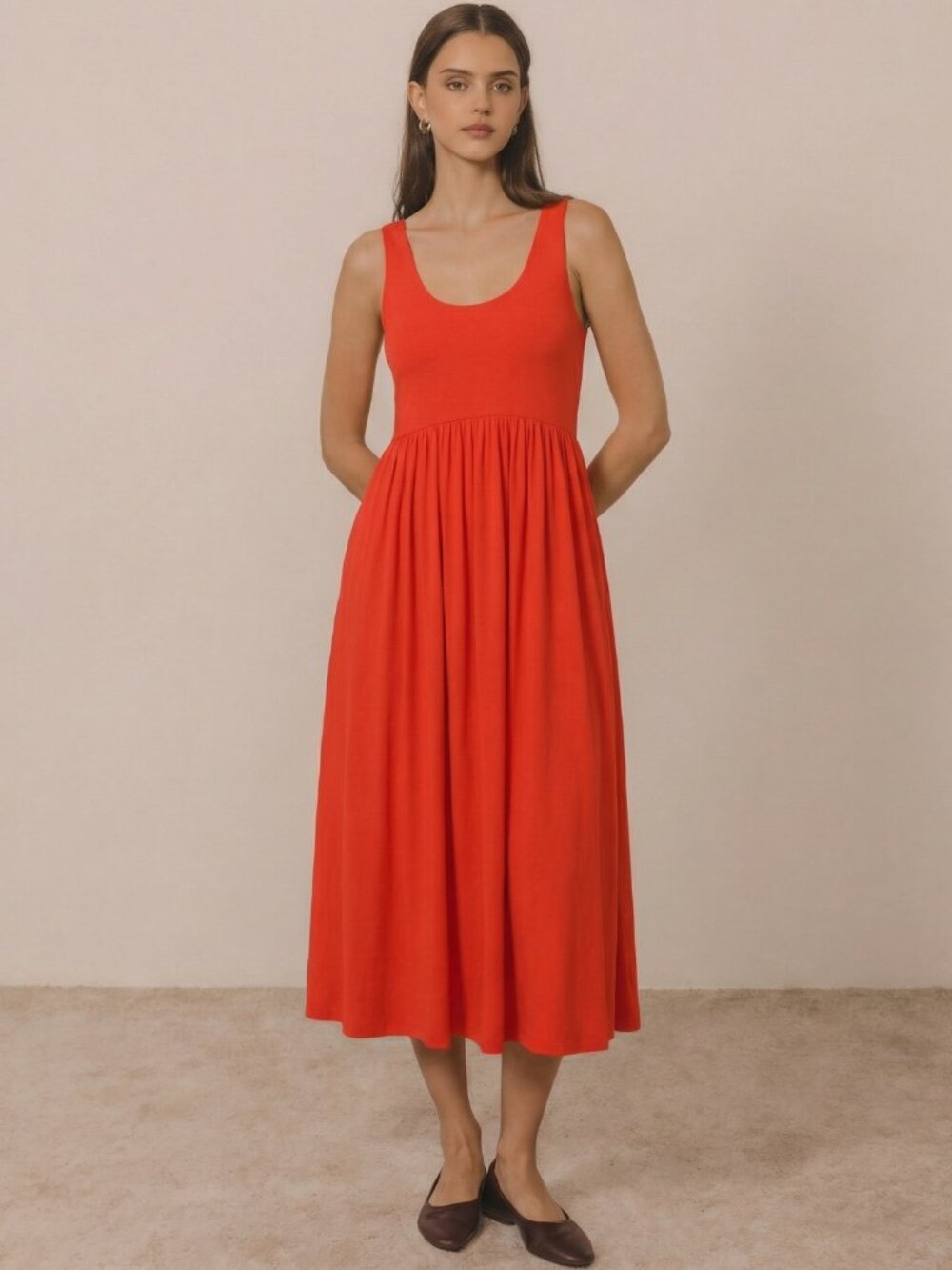 Simply Vera Vera Wang Women's Sleeveless Orange Midi Dress Medium